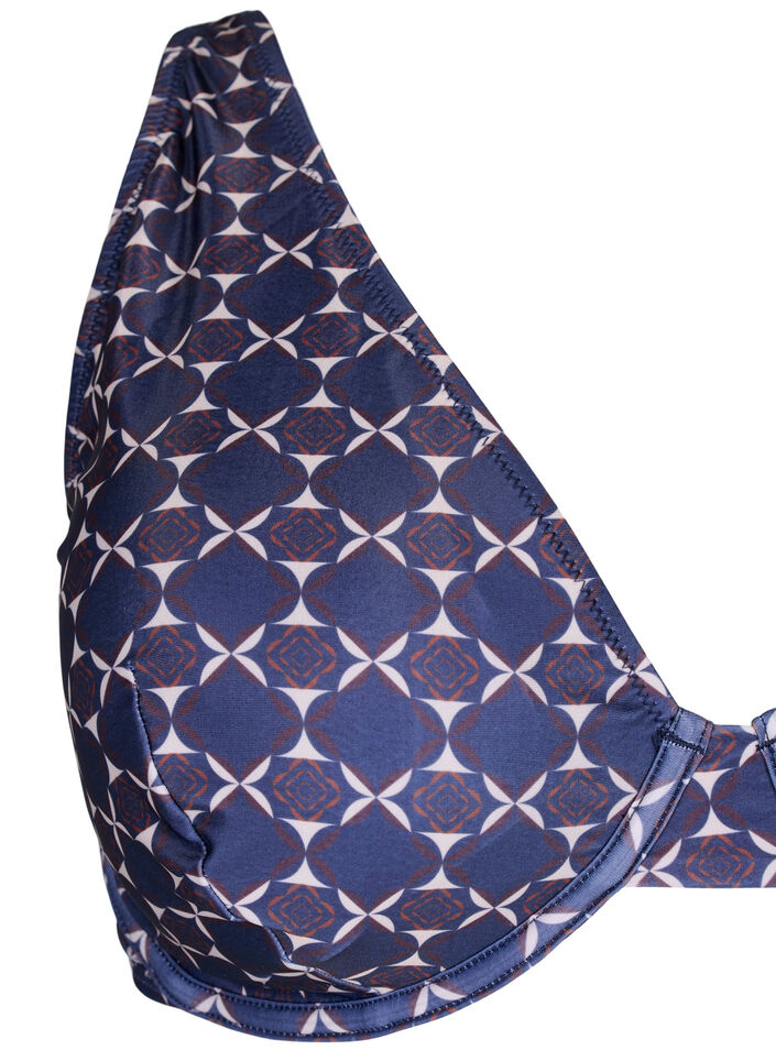 Kuviollinen bikinitoppi kaarituella, Sininen, Packshot image number 2