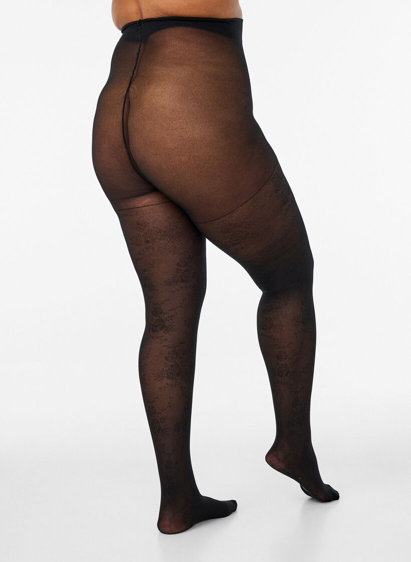 50 denierin sukkahousut kukkakuviolla, Musta, Model image number 2