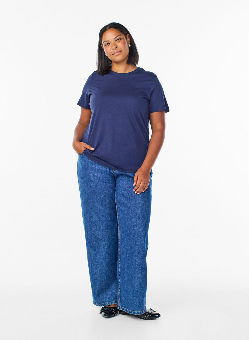 Puuvillainen perus-T-paita, jossa on pyöreä kaula-aukko, Sininen, Model image number 1