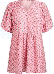 Lyhyt viskoosimekko empire-linjalla ja pussihihoilla, Punainen