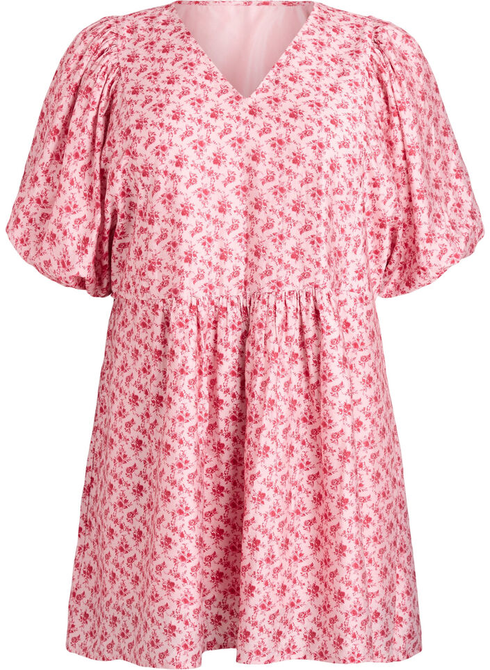 Lyhyt viskoosimekko empire-linjalla ja pussihihoilla, Punainen, Packshot image number 0