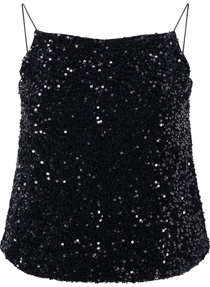 Toppi paljeteilla ja kapeilla olkaimilla, Black Sequins, Packshot image number 0