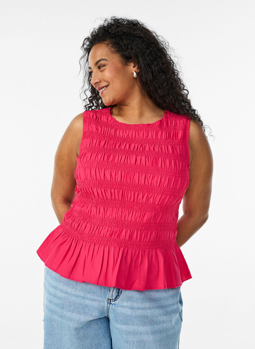 Smokkitoppi venep&auml;&auml;ntiell&auml; ja peplum-helmalla, Vaaleanpunainen, Model image number 0
