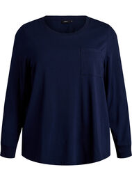 Pitk&auml;hihainen pyjaman yl&auml;osa pehme&auml;&auml; puuvillatrikoota, Sininen