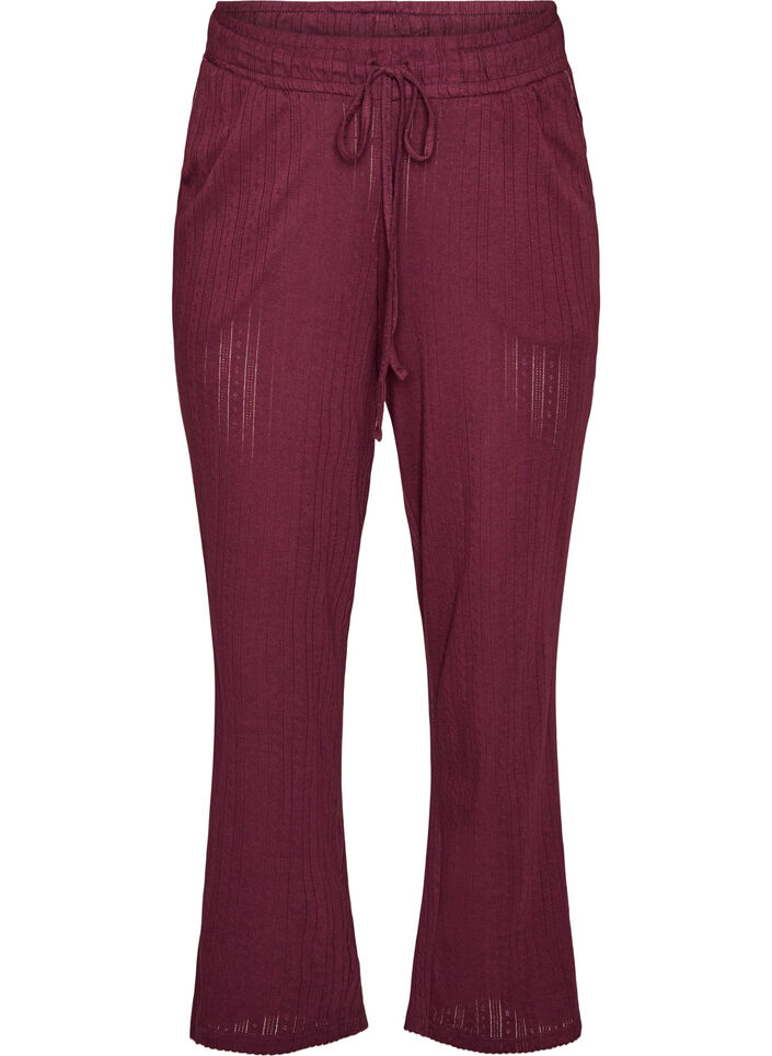 Luomupuuvillaiset pyjamahousut rei&rsquo;itetyll&auml; kirjailulla, Tumma Bordeaux, Packshot image number 0
