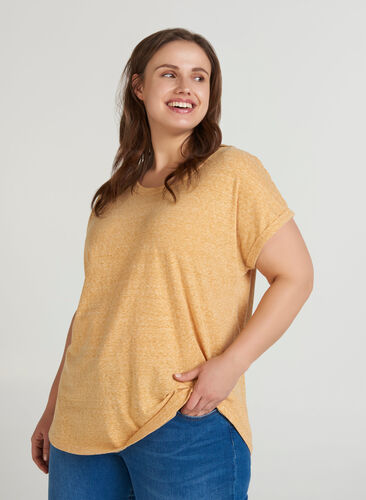 Meleerattu puuvillainen t-paita, Mineral Yellow Mélange, Model image number 0