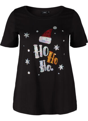 Jouluinen t-paita puuvillasta, Black Ho Ho Ho, Packshot image number 0