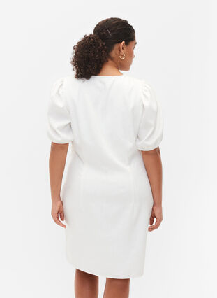 Lyhythihainen mekko rypytyksellä ja tekstuurilla, Bright White, Model image number 1
