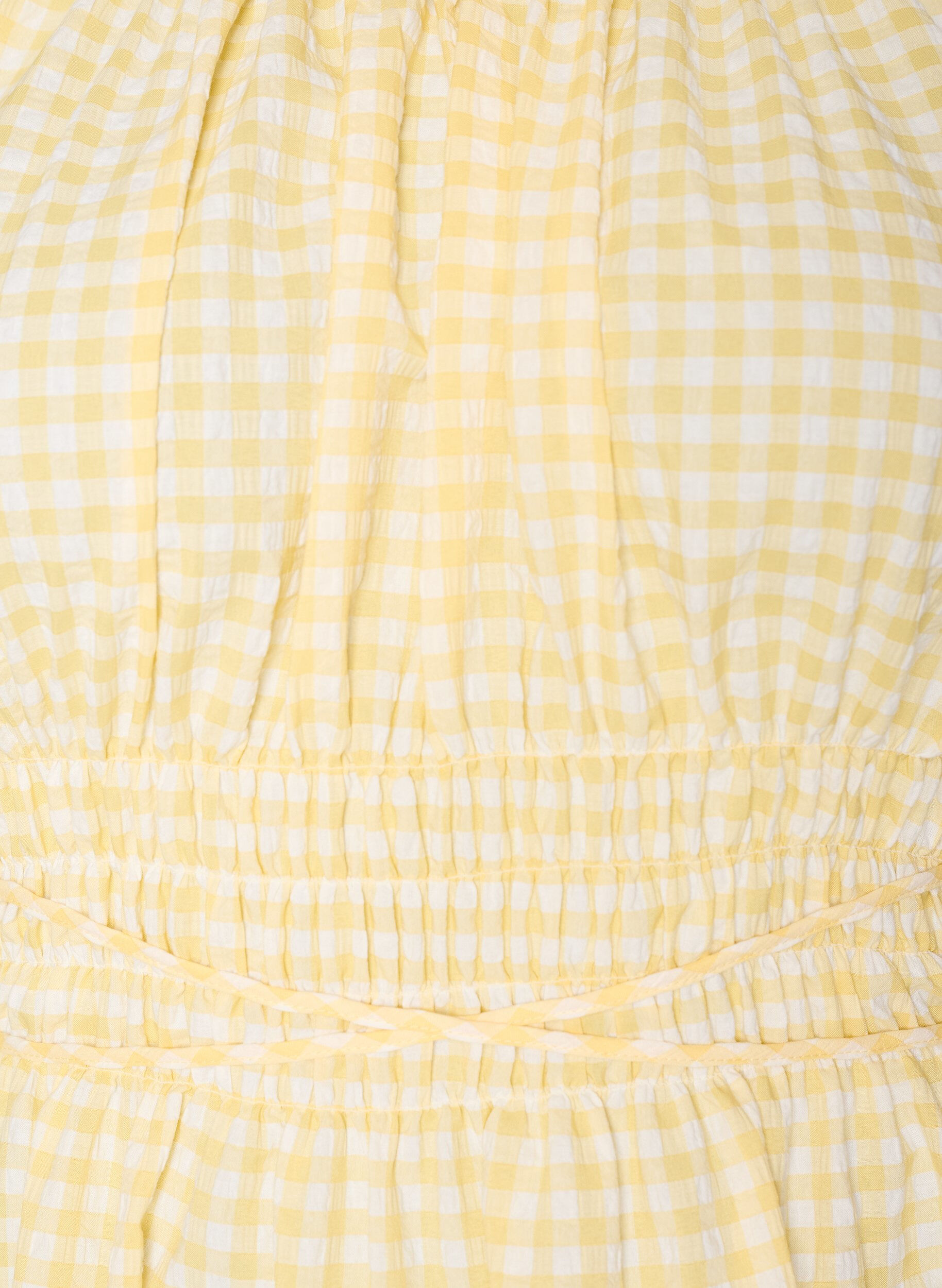 ZizziLyhyt pieniruutuinen mekko pallohihoilla, Keltainen, Packshot image number 2