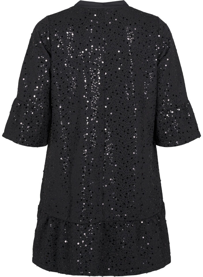 Paljettimekko V-pääntiellä ja 3/4-hihoilla, Black w. Bl. Sequins, Packshot image number 1