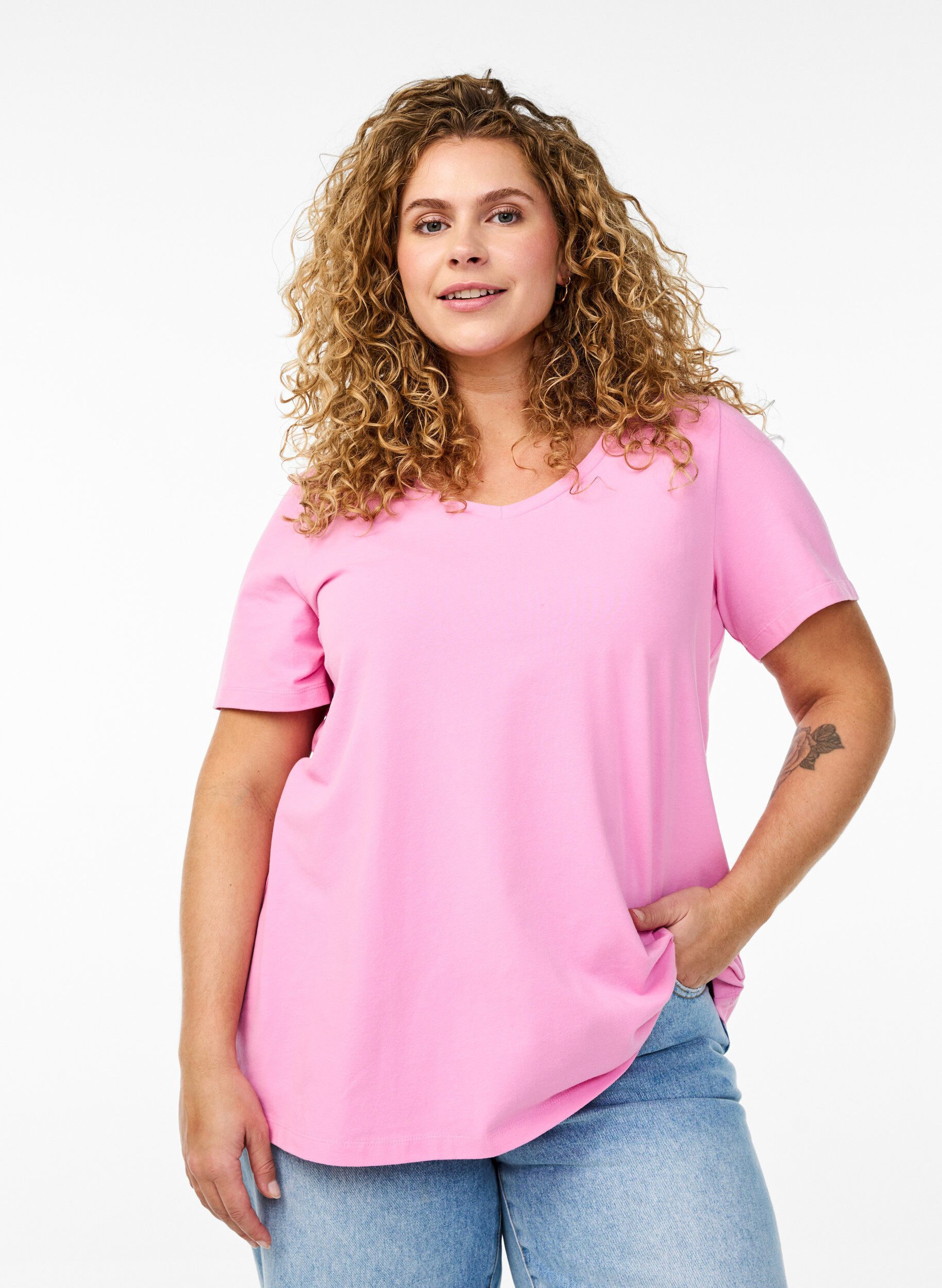 ZizziPerus puuvillainen t-paita, Vaaleanpunainen, Model image number 0