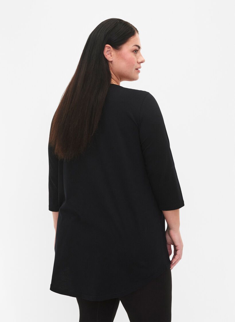 Puuvillainen t-paita 3/4-hihoilla, Black, Model image number 1