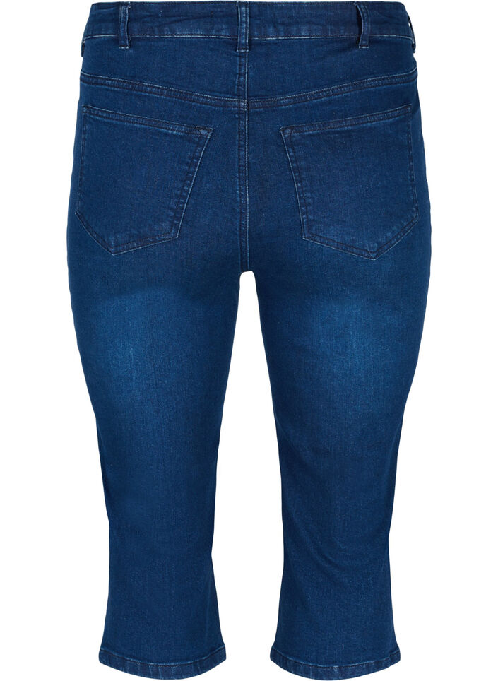 Tyköistuvat farkkucaprit puuvillasta, Dark blue denim, Packshot image number 1