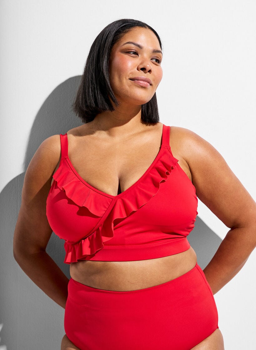 Bikiniyl&auml;osa r&ouml;yhel&ouml;ll&auml; ja irroitettavalla toppauksella, Punainen, Model image number 0