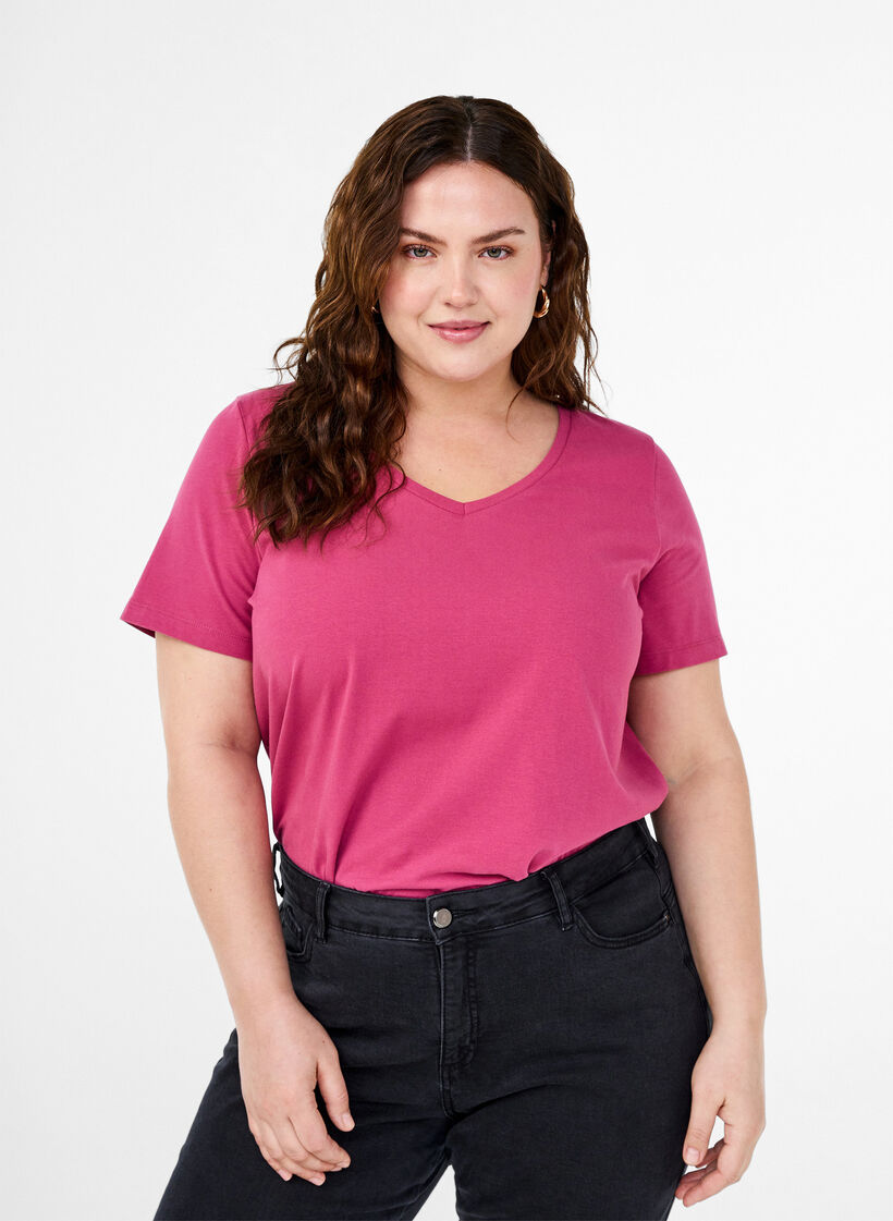 Yksiv&auml;rinen puuvillainen T-paita, Punainen, Model image number 0