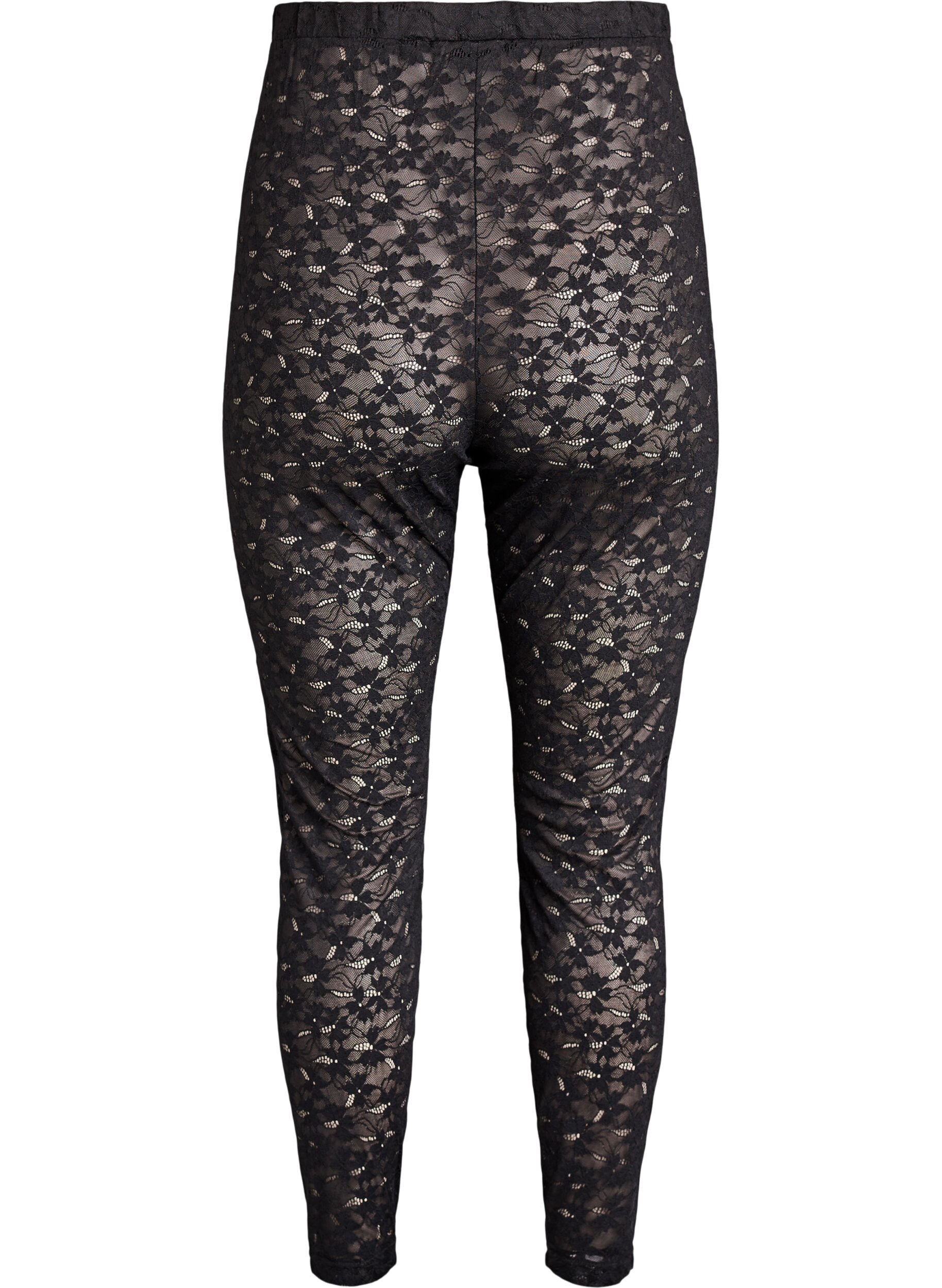 Zizzi Korkeavy&ouml;t&auml;r&ouml;iset pitsileggingsit, Musta, Packshot image number 1