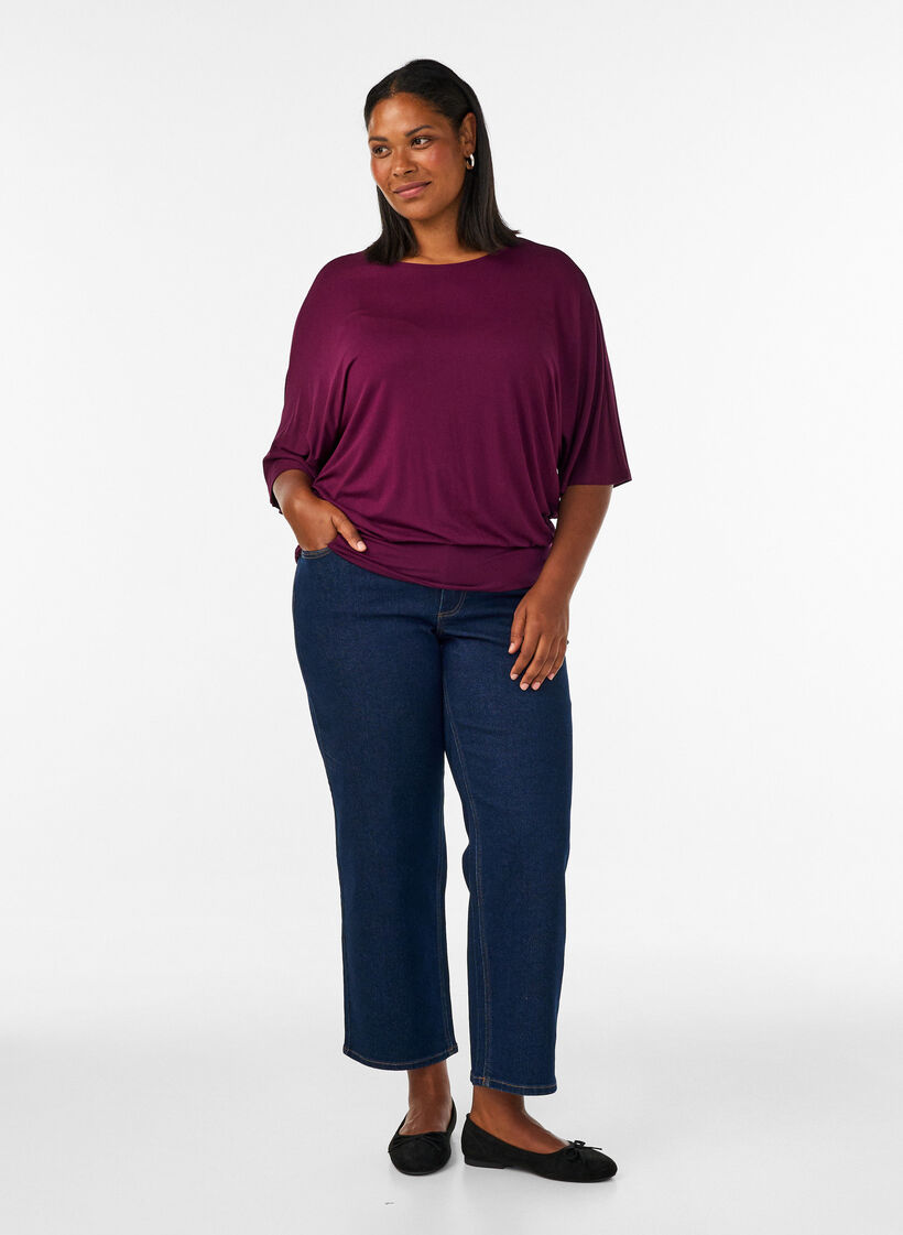 Jerseypusero kyyn&auml;rpituisilla pallohihoilla, Violetti, Model image number 1