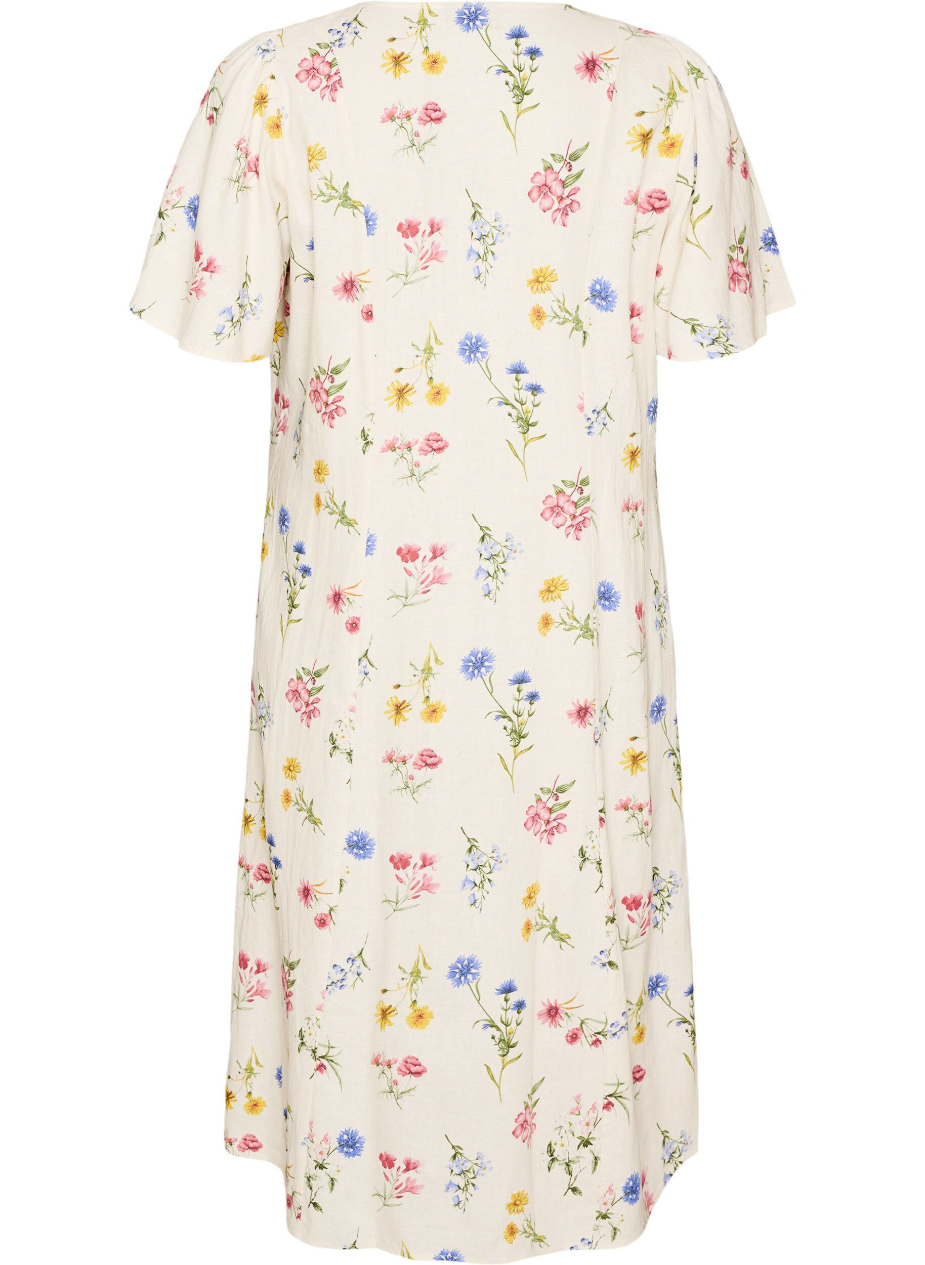 ZizziMidimekko pellava- ja viskoosisekoitteesta r&ouml;yhel&ouml;hihoilla, Beige, Packshot image number 1