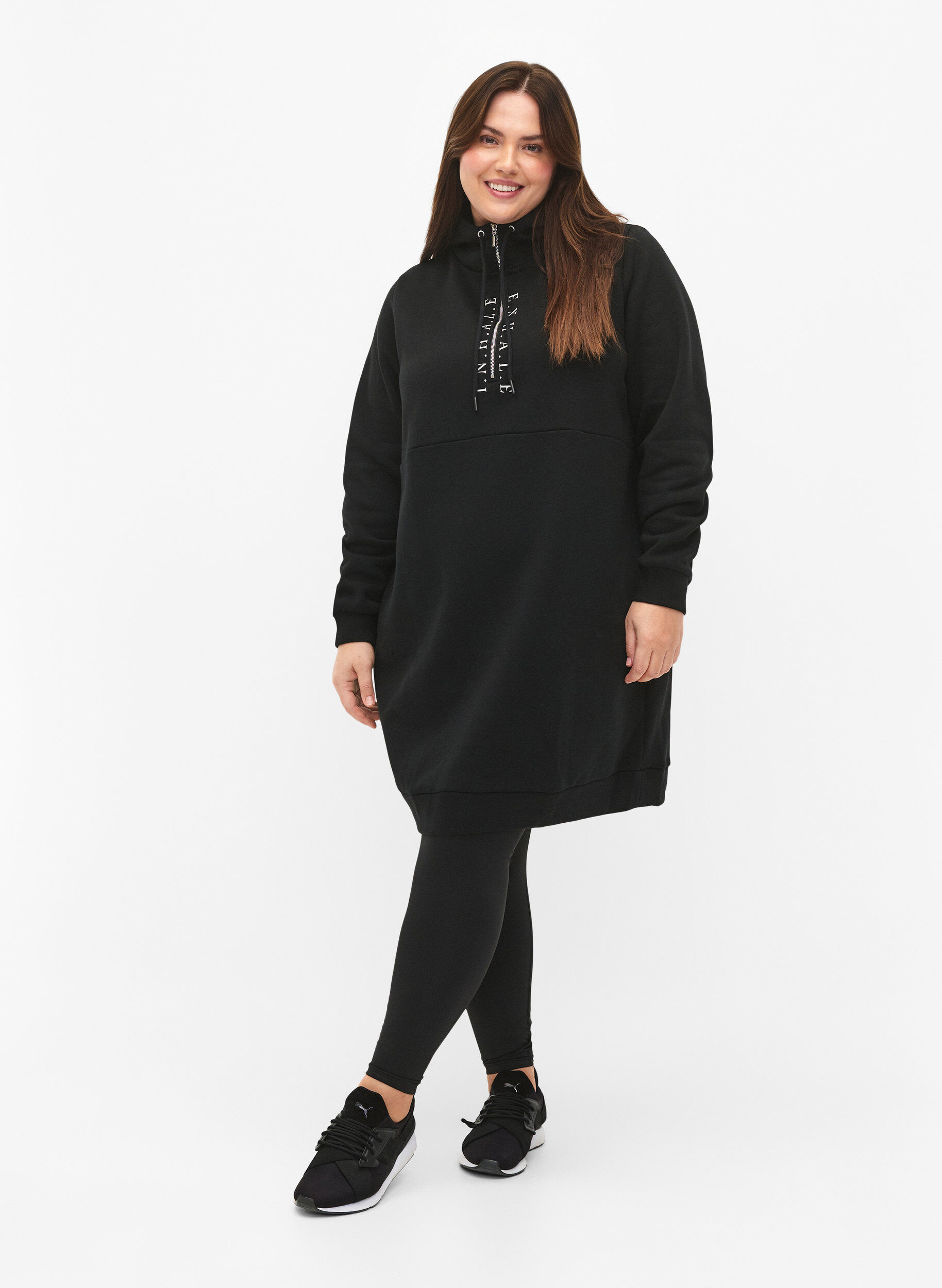 Zizzi Urheilullinen svetarimekko hupulla, Black/Grey, Model image number 2