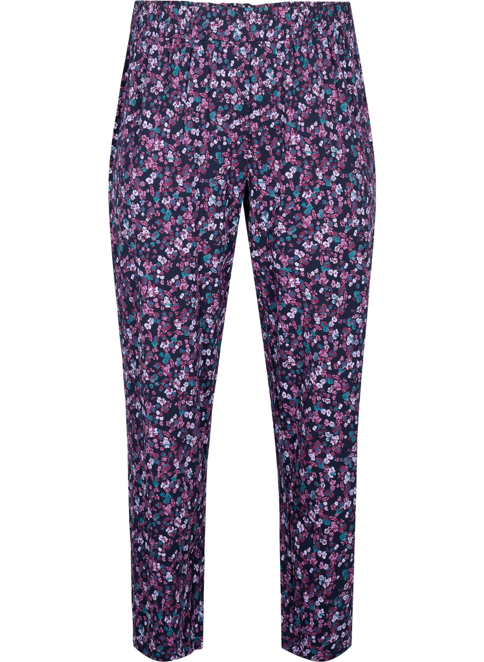 Zizzi Puuvillaiset pyjamahousut printill&auml;, Sininen, Packshot image number 0