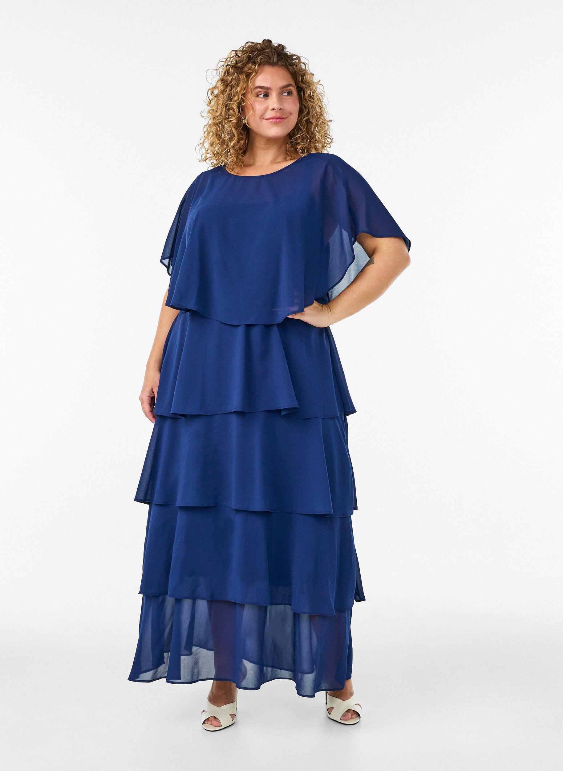 ZizziMaksimekko r&ouml;yhel&ouml;kerroksilla ja irrotettavalla viitalla, Sininen, Model image number 2