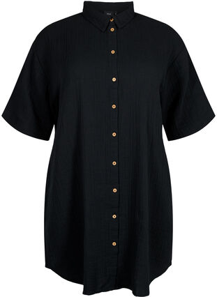 Lyhythihainen paita, jossa on napit, Black, Packshot image number 0