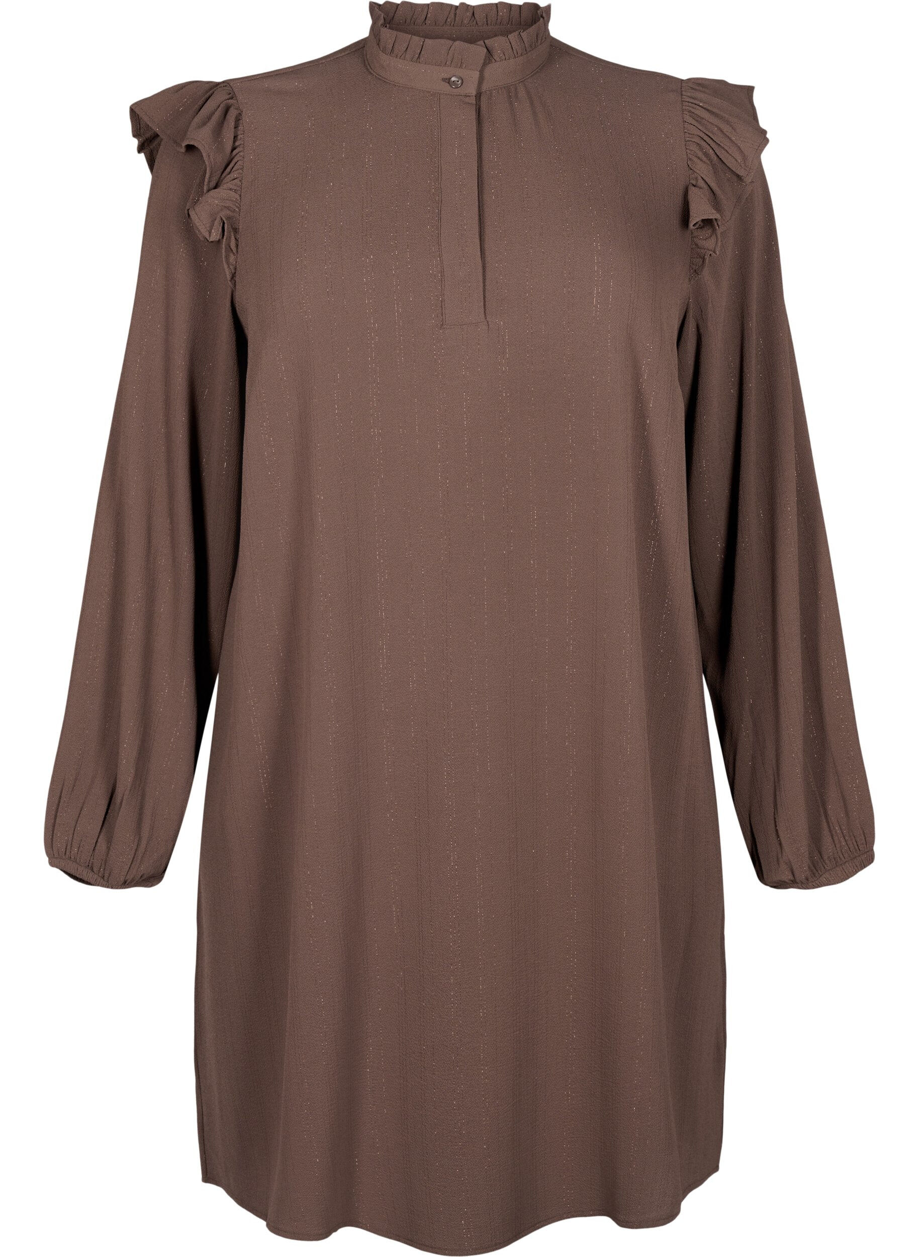 Zizzi Lyhyt mekko r&ouml;yhel&ouml;ill&auml; ja kimalteella, Ruskea, Packshot image number 0