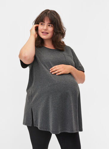 Lyhythihainen äitiys t-paita puuvillasta, Dark Grey Melange, Model image number 0