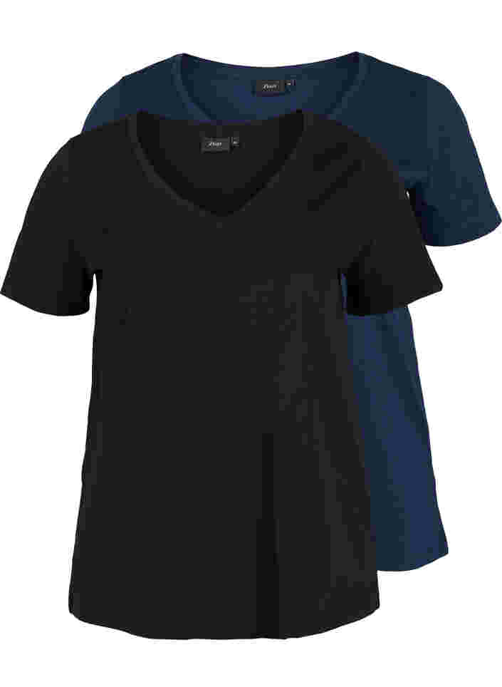 2 perus t-paitaa puuvillasta, Black/Navy B, Packshot image number 0