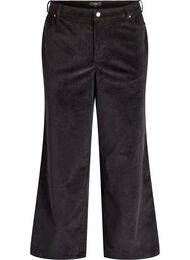 Korkeavyötäröiset samettihousut leveillä lahkeilla, Musta