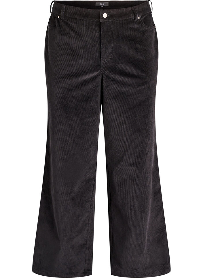 Korkeavyötäröiset samettihousut leveillä lahkeilla, Musta, Packshot image number 0