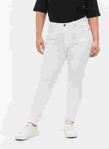 Super slim Amy-farkut korkealla vyötäröllä, White, Model image number 2