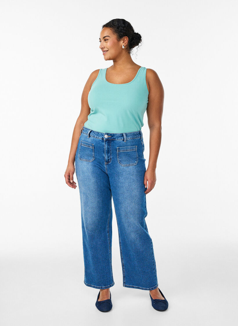 Yksiv&auml;rinen perus paita puuvillasta, Vihre&auml;, Model image number 1