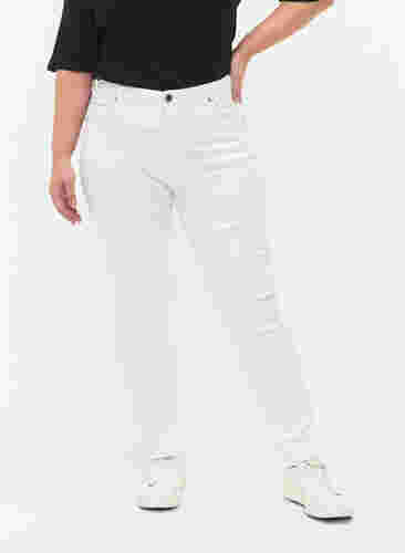 Slim fit Emily-farkut normaalilla vyötäröllä, White, Model image number 2