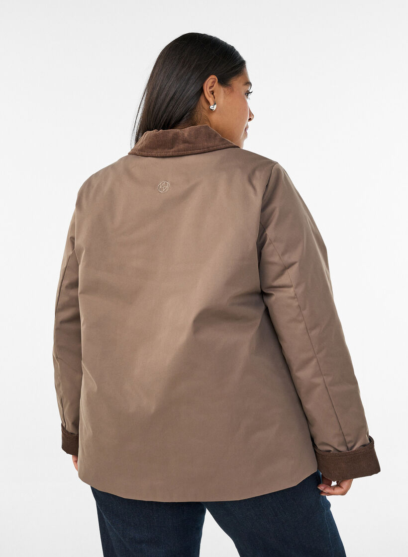 Keve&auml;sti topattu takki samettikauluksella, Ruskea, Model image number 2