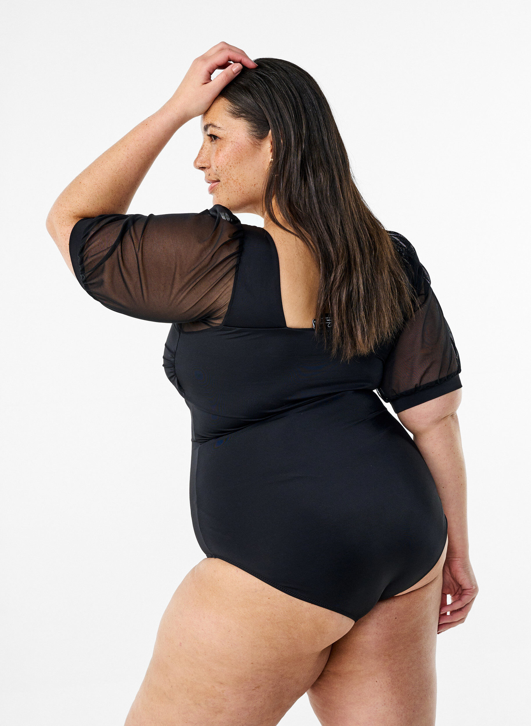 Zizzi Uimapuku lyhyill&auml; mesh-hihoilla, Black, Model image number 1