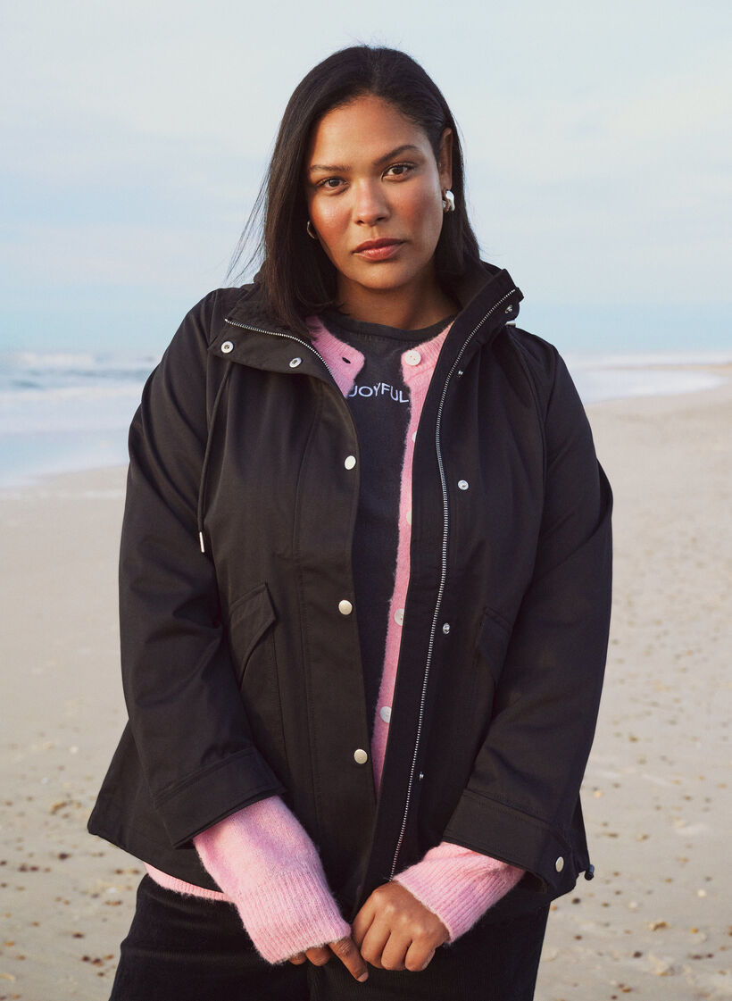 Lyhyt kevättakki irrotettavalla hupulla, Musta, Image image number 0