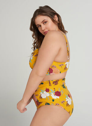 Korkeavyötäröinen bikinialaosa kukkakuosilla , Yellow Flower Print, Model image number 0