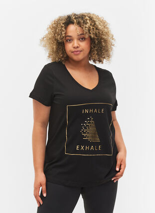 Puuvillainen t-paita treeniin painatuksella, Black w. inhale logo, Model image number 0