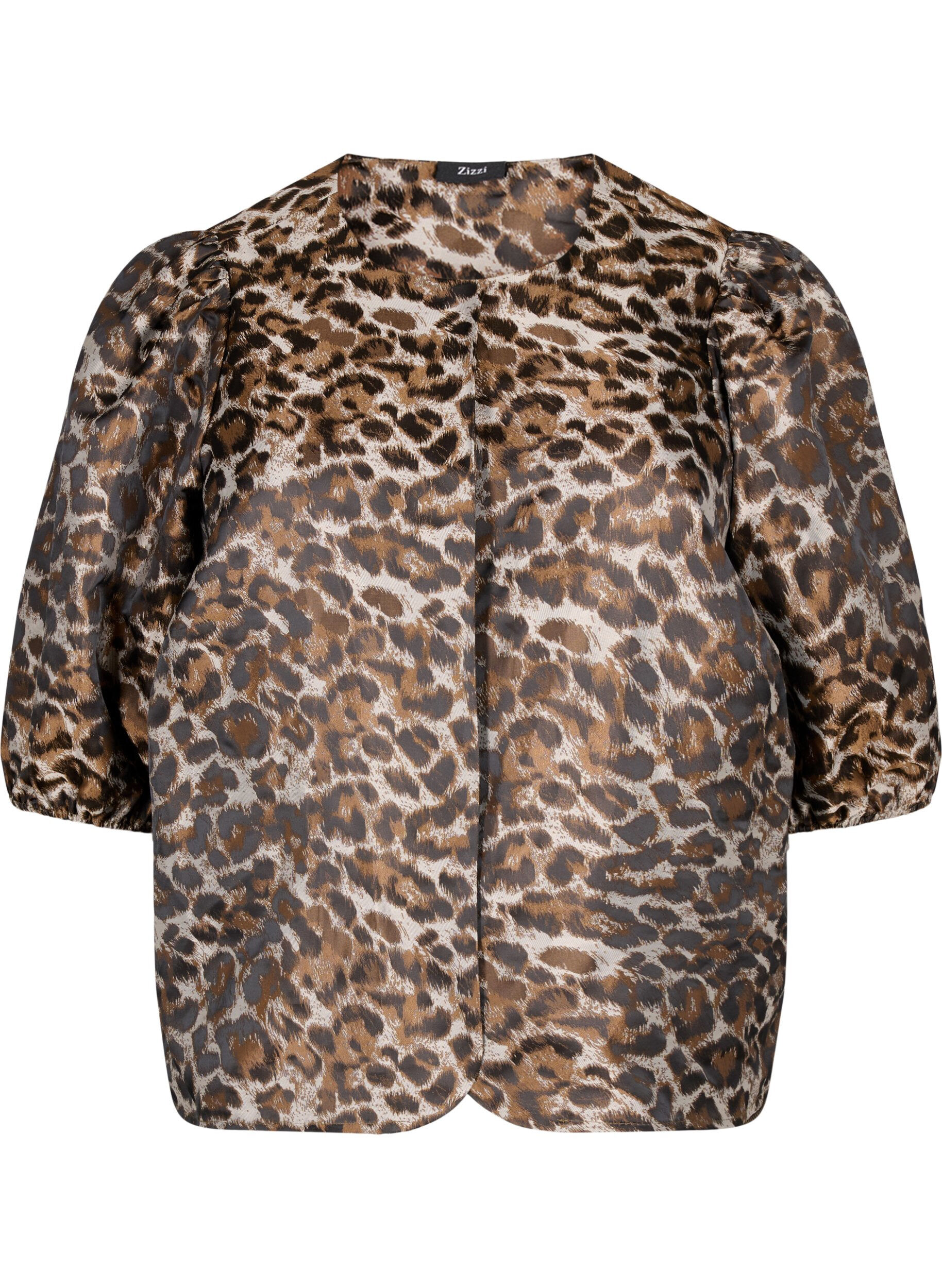 Zizzi Jacquard Leo -takki puff-hihoilla, Brown Leo AOP, Packshot image number 0