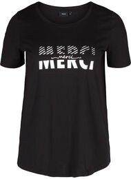 Ekologisesta puuvillasta valmistettu t-paita painatuksella, Black Merci