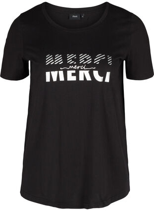 Ekologisesta puuvillasta valmistettu t-paita painatuksella, Black Merci, Packshot image number 0
