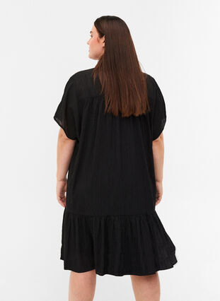 Raidallinen mekko puuvillasekoitetta, Black, Model image number 1