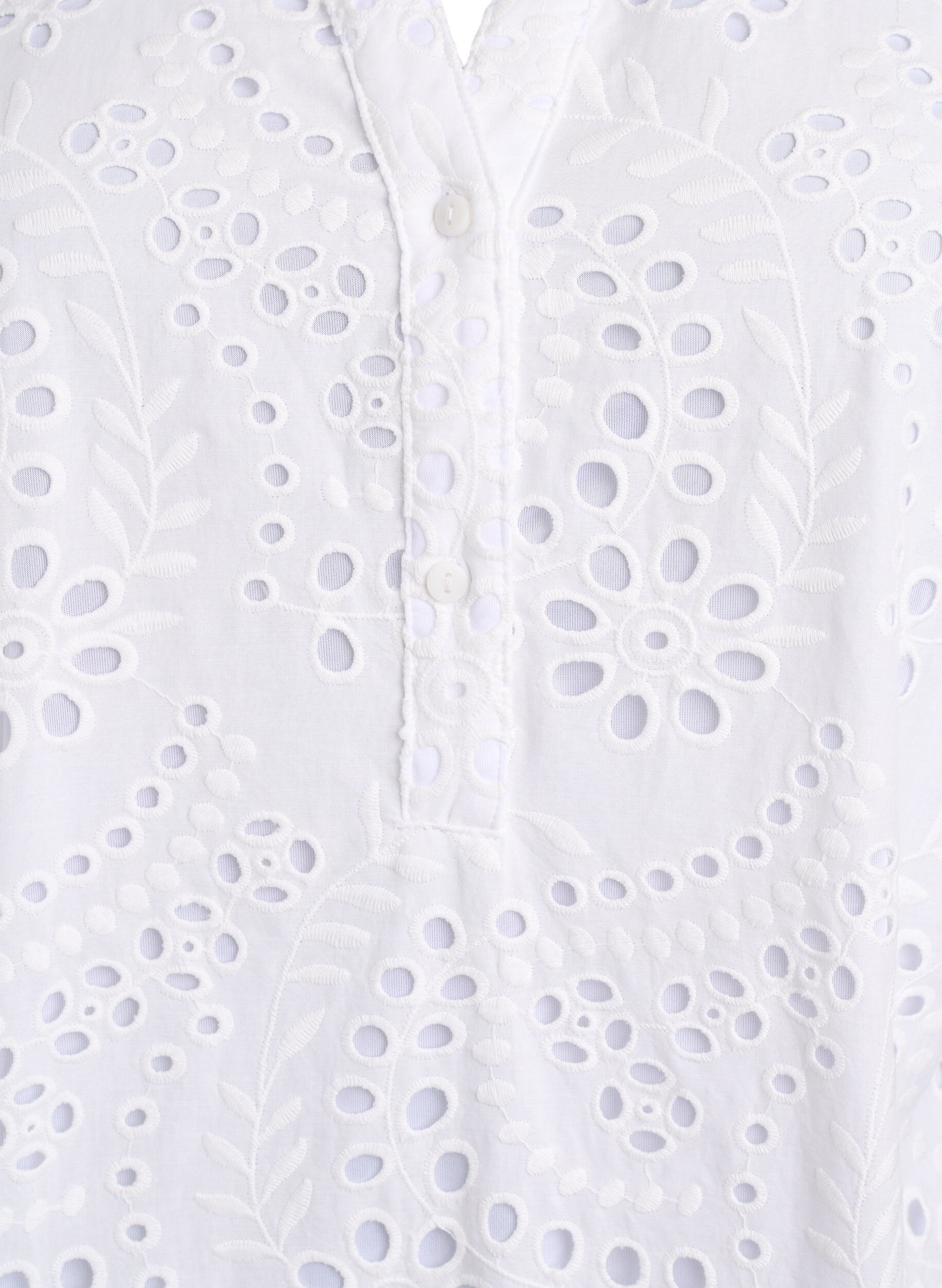 Zizzi Broderie anglaise -mekko r&ouml;yhel&ouml;hihoilla, Valkoinen, Packshot image number 2