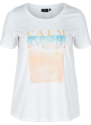 Lyhythihainen puuvillainen t-paita painatuksella, Bright White CALM, Packshot image number 0