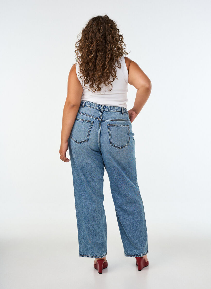 Kiana-farkut suoralla lahkeella ja korkealla vy&ouml;t&auml;r&ouml;ll&auml;, Sininen, Model image number 1