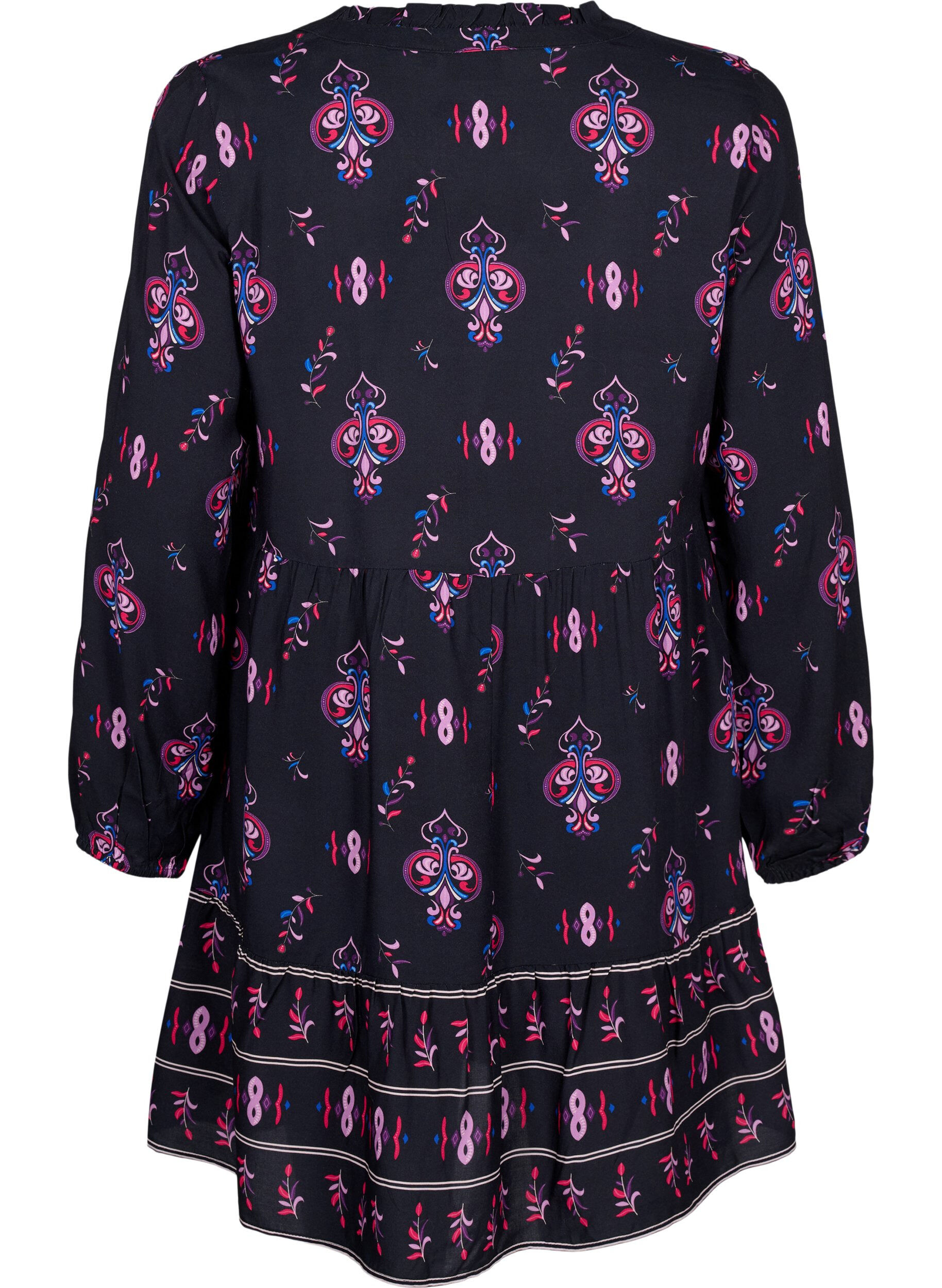 ZizziPitk&auml;hihainen viskoosimekko, jossa on painokuvio, Black Pink AOP, Packshot image number 1