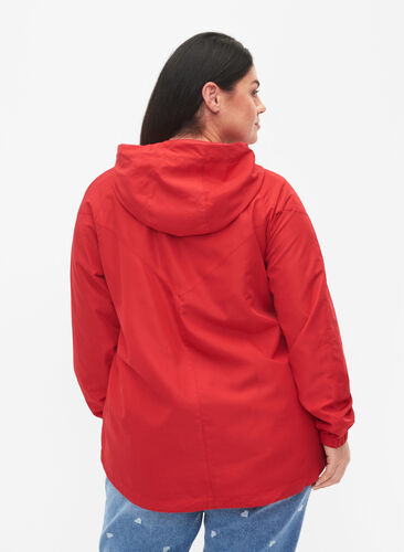 Lyhyt takki hupulla ja säädettävällä helmalla, Tango Red, Model image number 1