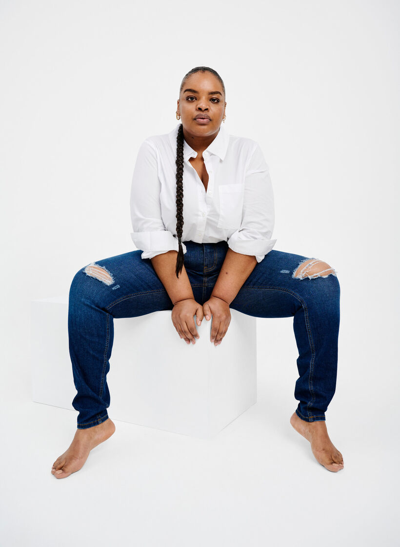 Amy super-ohut reikäfarkku, korkealla vyötäröllä, Dark blue, Image image number 1