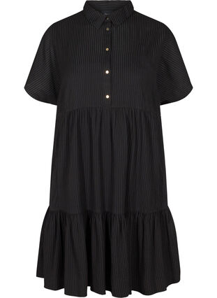 Raidallinen mekko puuvillasekoitetta, Black, Packshot image number 0